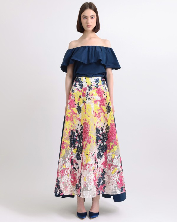 Shop Gemy Maalouf Embroidered Flared Skirt - Midi Skirts In Pink