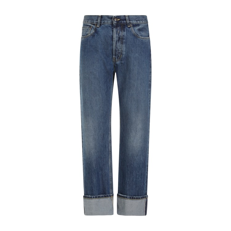 Shop Alexander Mcqueen Blue Washed Cotton Turn Up Jeans In Grey