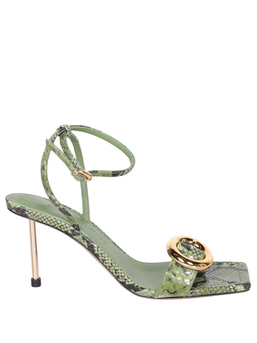 Jacquemus Python-print Leather Sandals In Green