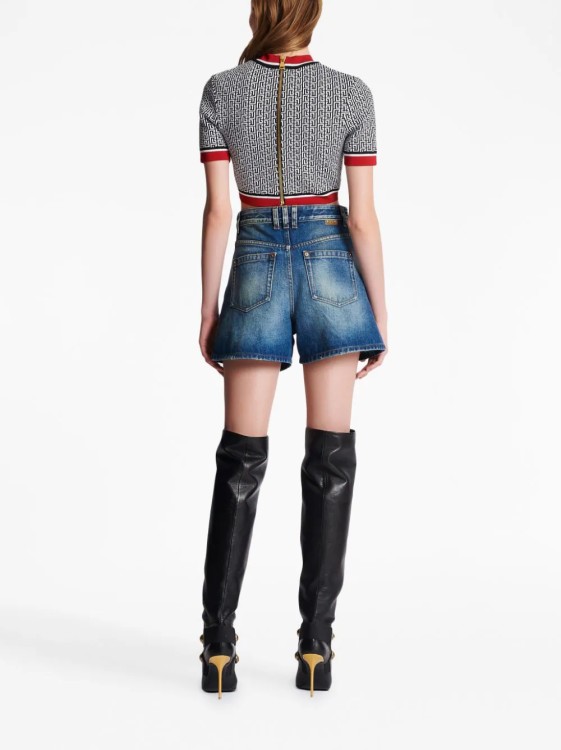 Shop Balmain Top Jacquard Monogram Multicolor In Grey