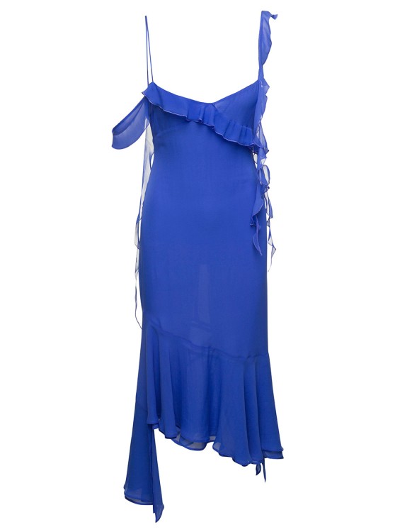Andamane Asymmetric Miranda Midi Dress With Ruffle-detailing In Blue Silk