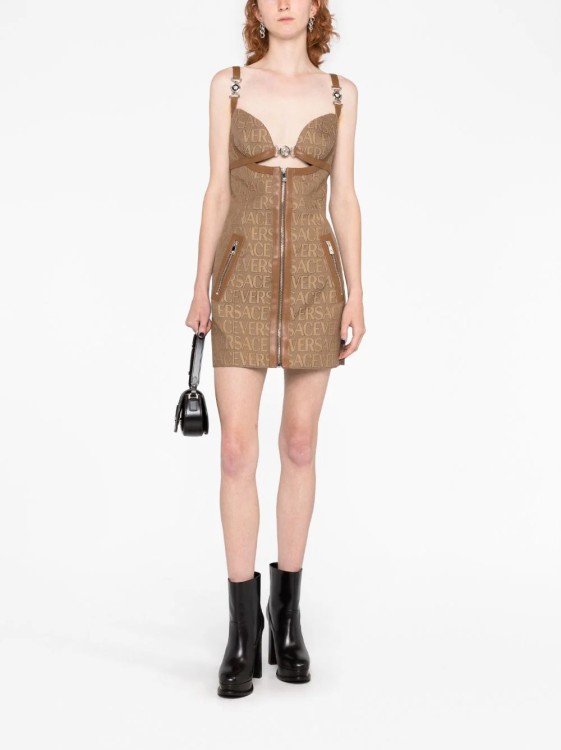 Shop Versace Brown Allover Jacquard Mini Dress