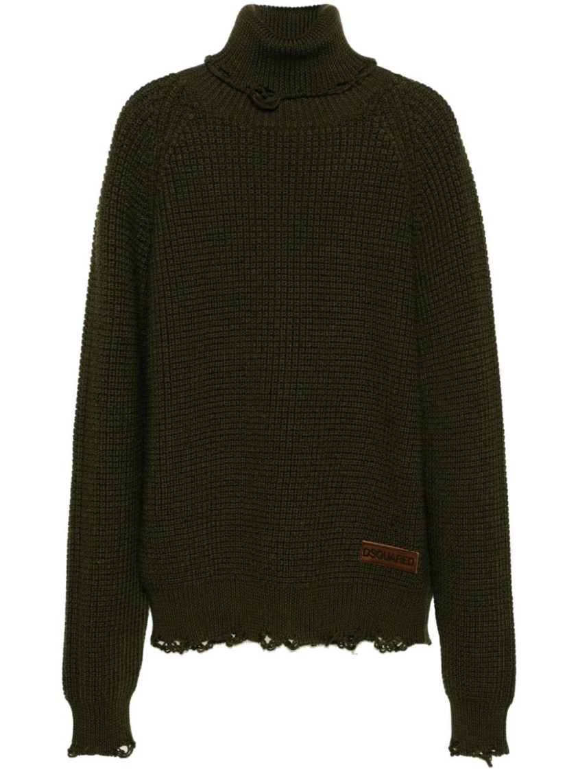 Dsquared2 Dark Green Wool Turtleneck Sweater In Green