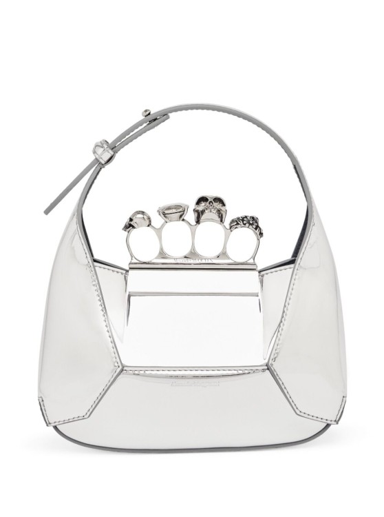 Alexander Mcqueen Mini Jewel Skull Metallic Top-handle Bag In Silver