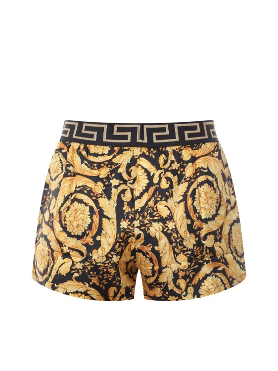 Shop Versace Silk Pajama Shorts With Barocco Print In Brown