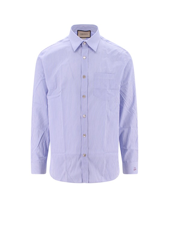 Shop Gucci Striped Motif Cotton Shirt In Blue