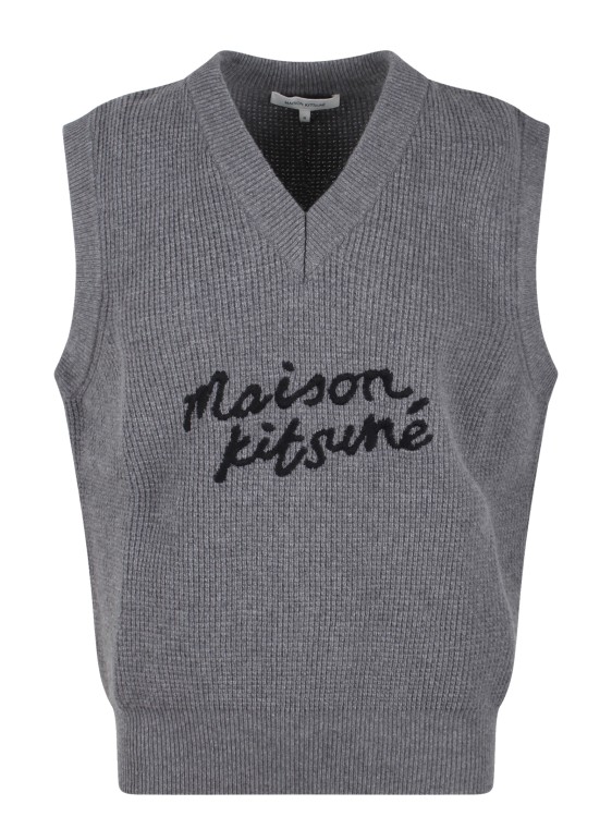 Shop Maison Kitsuné Embroidered Logo Wool Vest In Grey