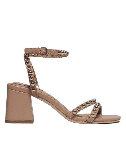 Ash Sandal In Beige Leather With Golden Studs In Brown