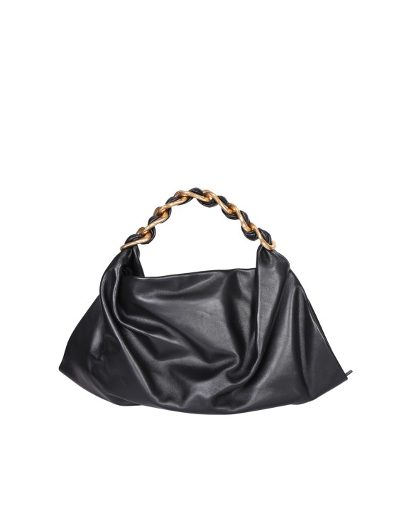 Shop Burberry Glossy Black Leather Bag With A Gold And Black Chain Handle.