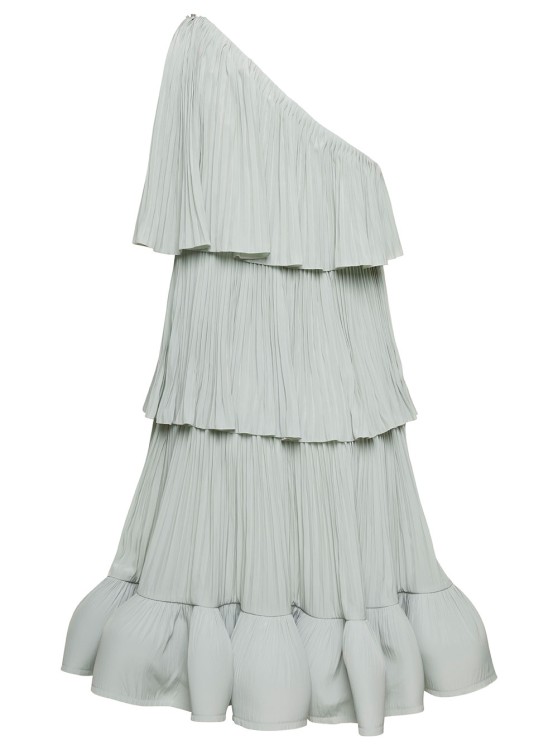 Shop Lanvin Sage-green Pleated One-shoulder Dress In Polyester In White