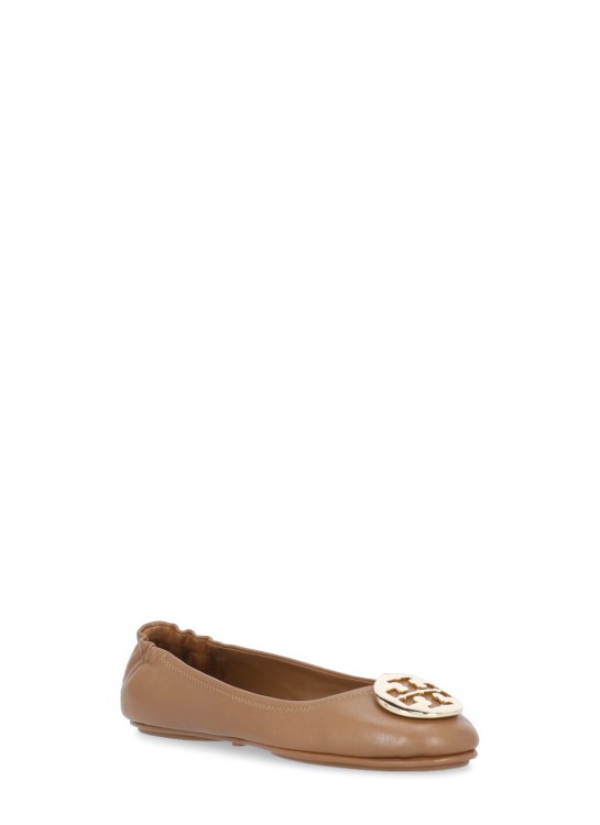 Shop Tory Burch Brown Leather Ballerina Shoes