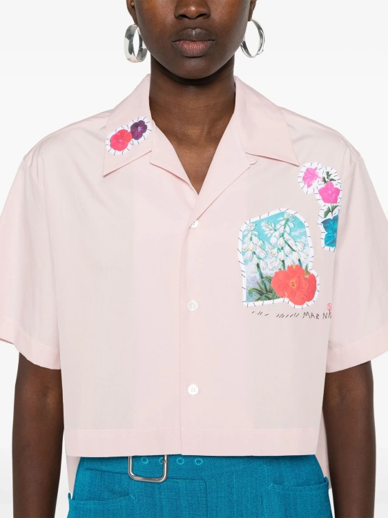 Shop Marni Floral-patch Cropped Pink Shirt