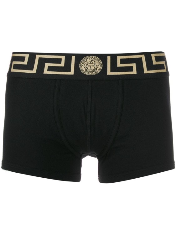 Versace Medusa Greek Key Waistband Boxer Shorts In Black
