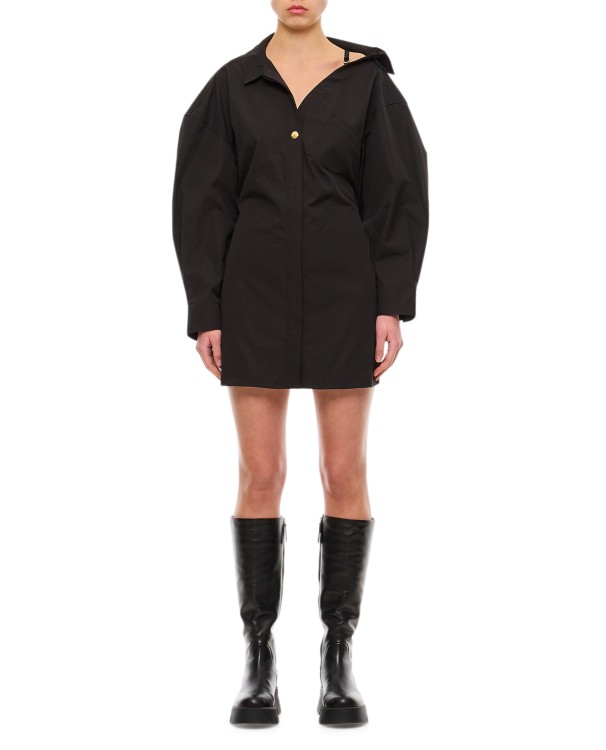Jacquemus Asymmetric Mini Shirt Dress In Black