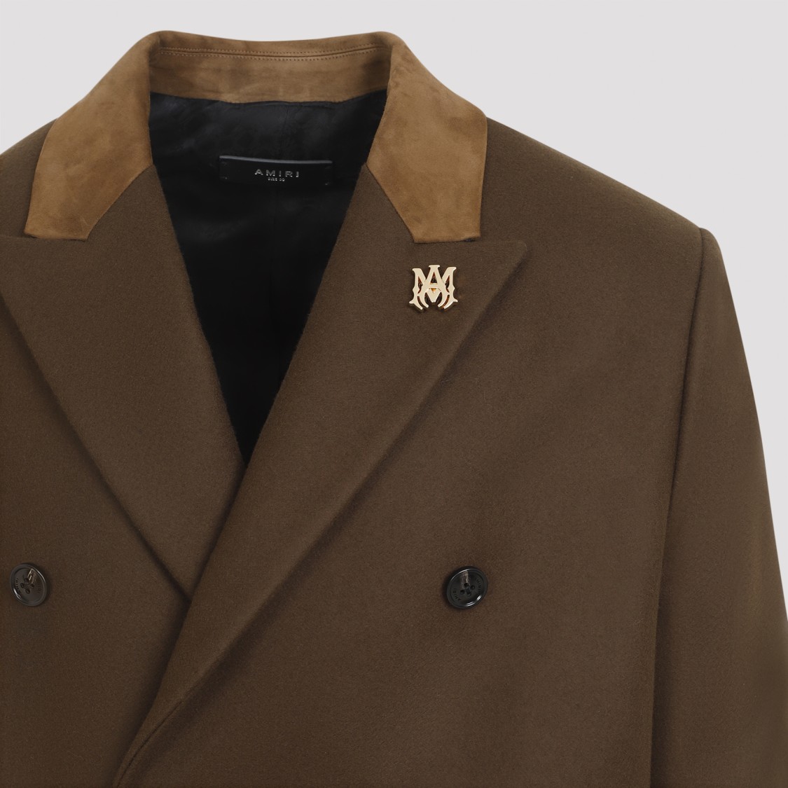 Amiri Wool Blend Double-breasted Coat With Suede Collar For Men In Brown