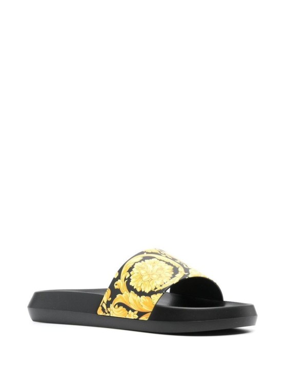 Shop Versace Black Slippers With Barocco Print In Rubber