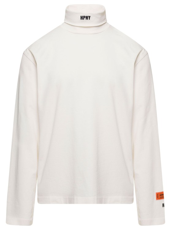 Heron Preston White Turtleneck Pullover With Contrasting Logo Embroidery In Cotton