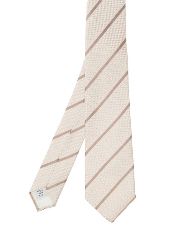 Shop Tagliatore Beige Classic-style Striped Tie In Silk In Neutrals