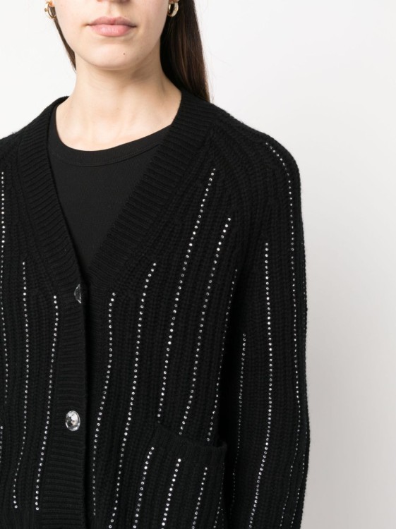 Shop Allude Rhinestone-embellished Wool-blend Cardigan In Black