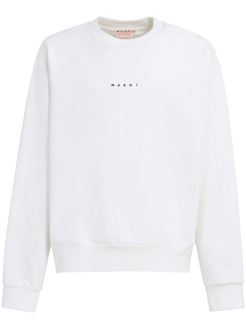 Shop Marni Classic Cotton Knit Sweatshirt With Minimalist Logo Design In White