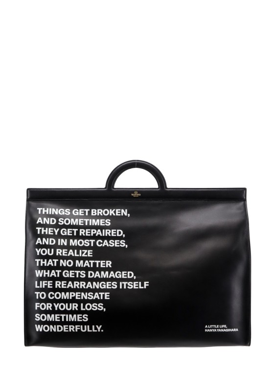 Shop Valentino Leather Handbag With Frontal Hanya Yanagihara's Citation In Black