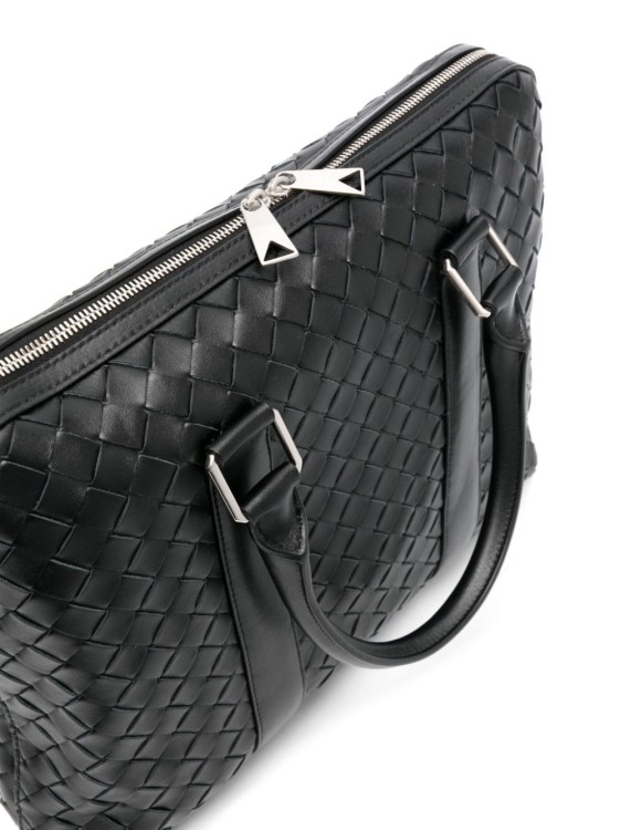 Shop Bottega Veneta Black Calf Leather Basket Weave Bag