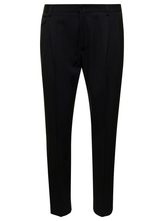 Shop Dolce & Gabbana Black Slim Pants With Elastic Waistband In Wool