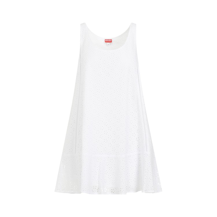 Shop Kenzo Broderie Anglaise White Cotton Mini Dress