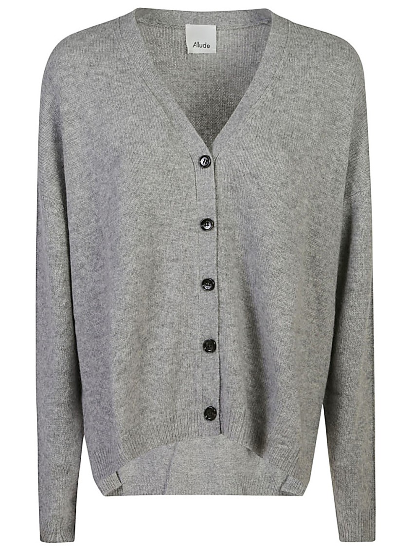 Shop Allude Knit Cardigan With Button Closure And Relaxed Fit In Grey