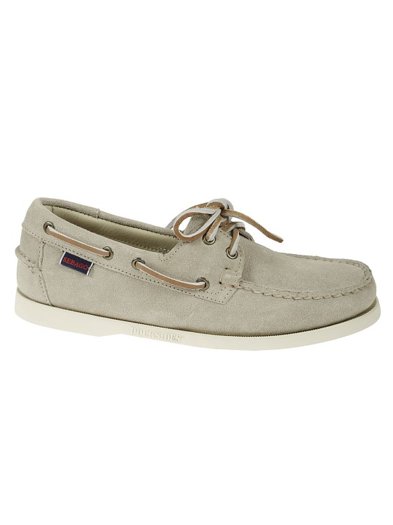 Sebago Hand-stitched Beige Suede Moccasins With Non-slip Sole In Grey