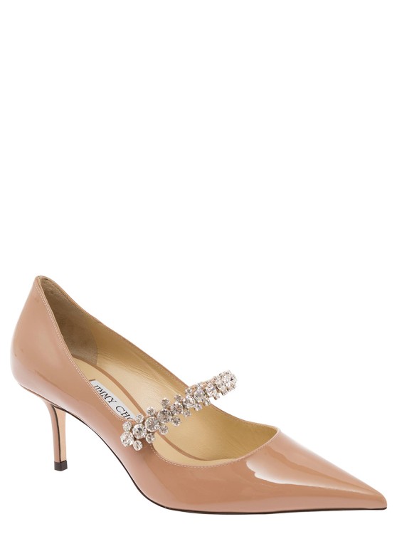 Shop Jimmy Choo Bing' Pink Pumps With Crystal Embellishment In Patent Leather In Neutrals