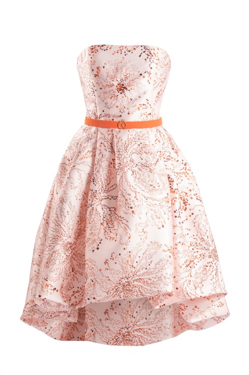 Saiid Kobeisy Printed Strapless Midi Dress In Orange