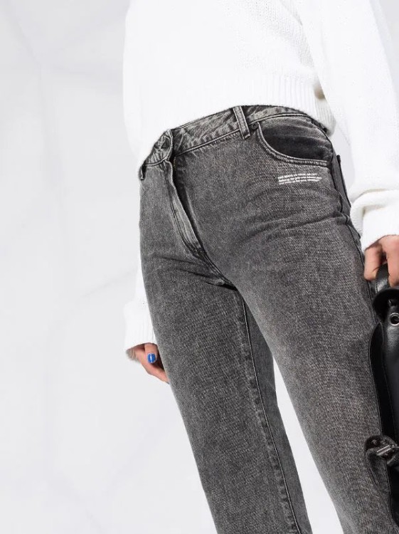 Shop Off-white Cropped Leg Mid-rise Denim Jeans In Grey
