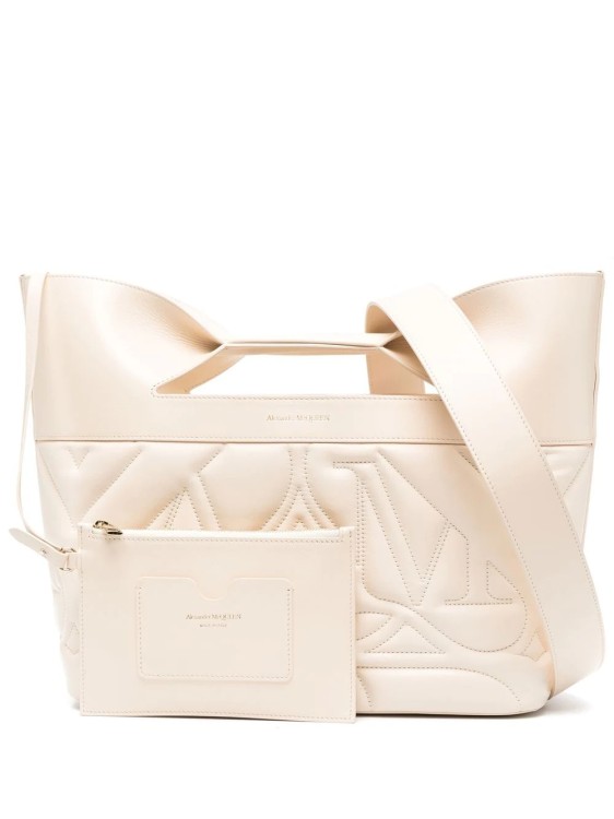 Shop Alexander Mcqueen The Bow Seal Small Beige Tote Bag In Neutrals
