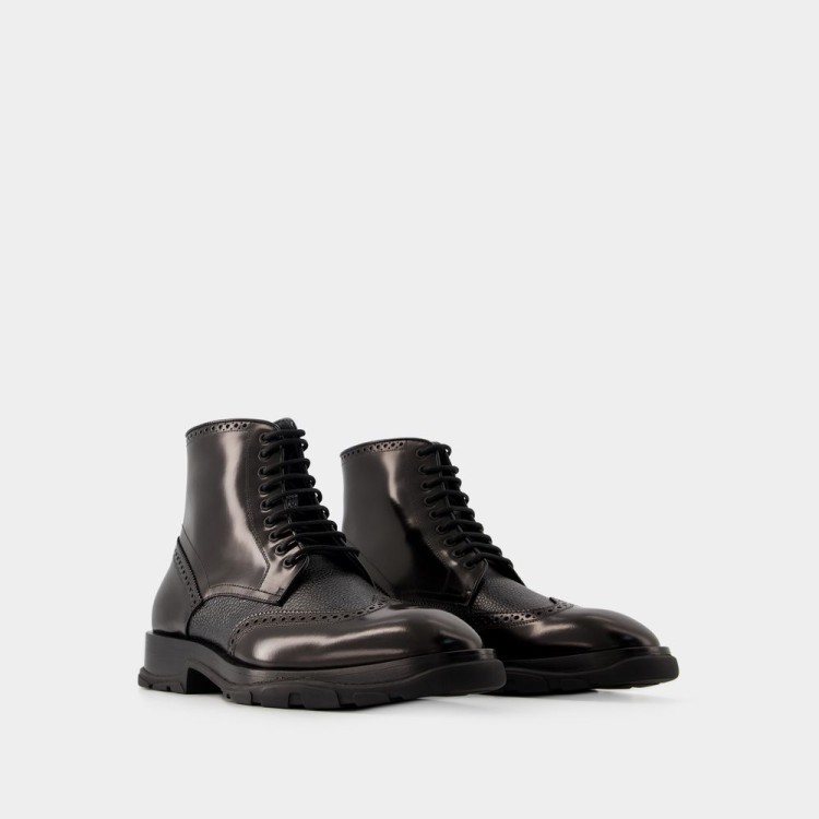 Shop Alexander Mcqueen Laced Ankle Boots - Leather - Black