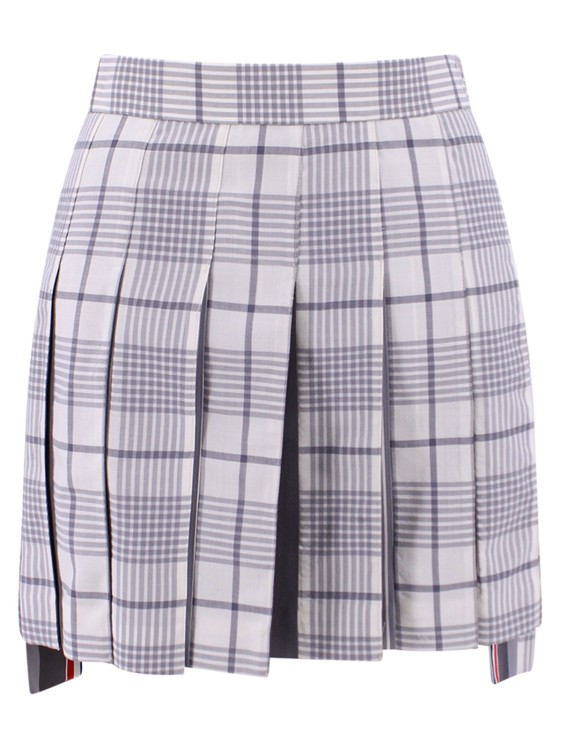 Shop Thom Browne Silk And Cotton Skirt With Tartan Motif In Grey