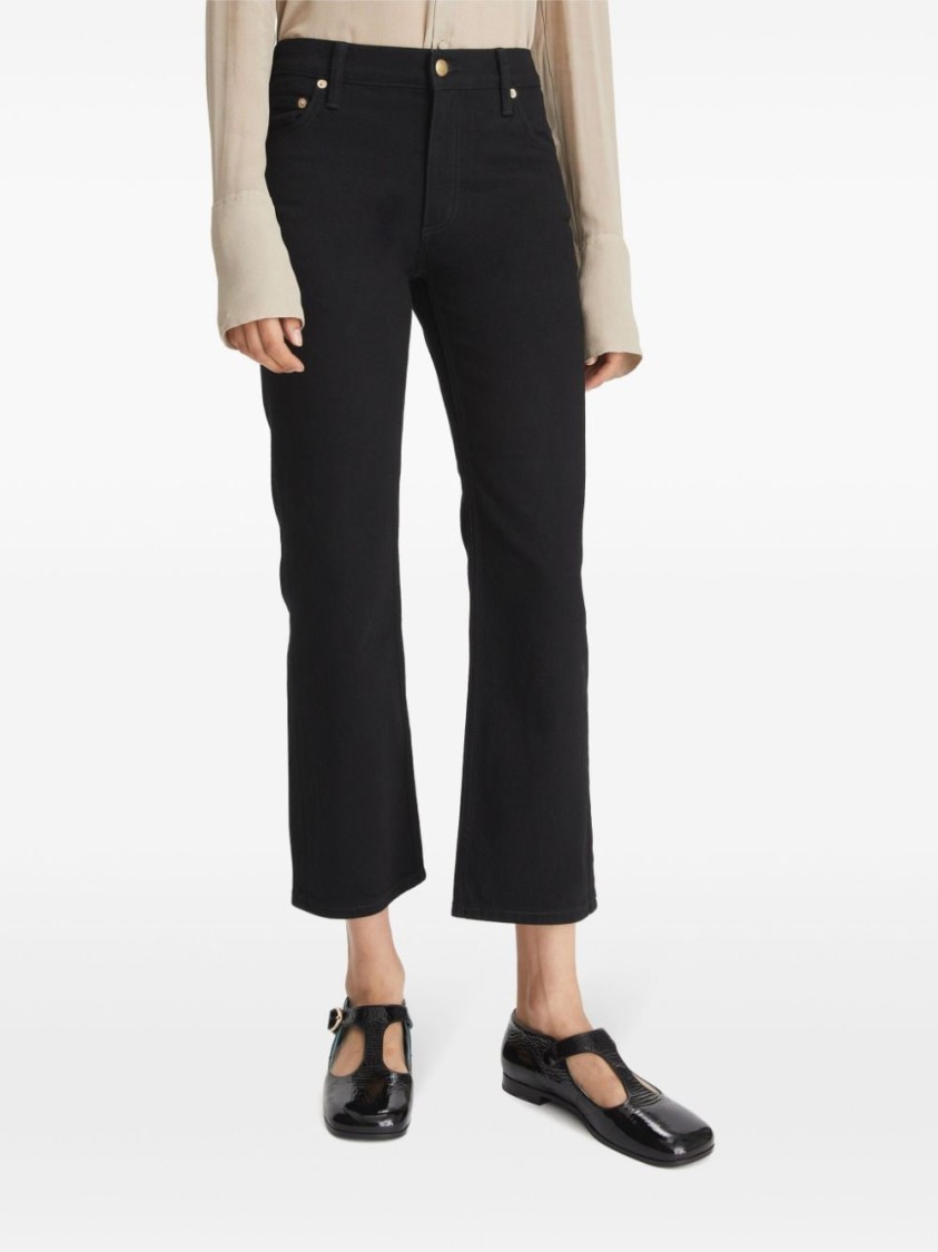 Tory Burch Black Cropped Kick Flare Jeans In Black