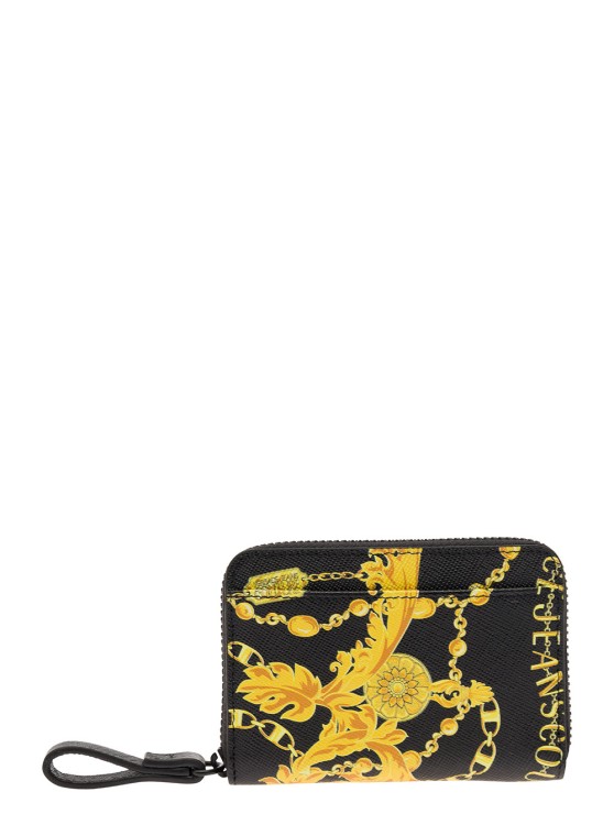 Versace Jeans Couture Black Zip-around Wallet With Barocco Print In Leather