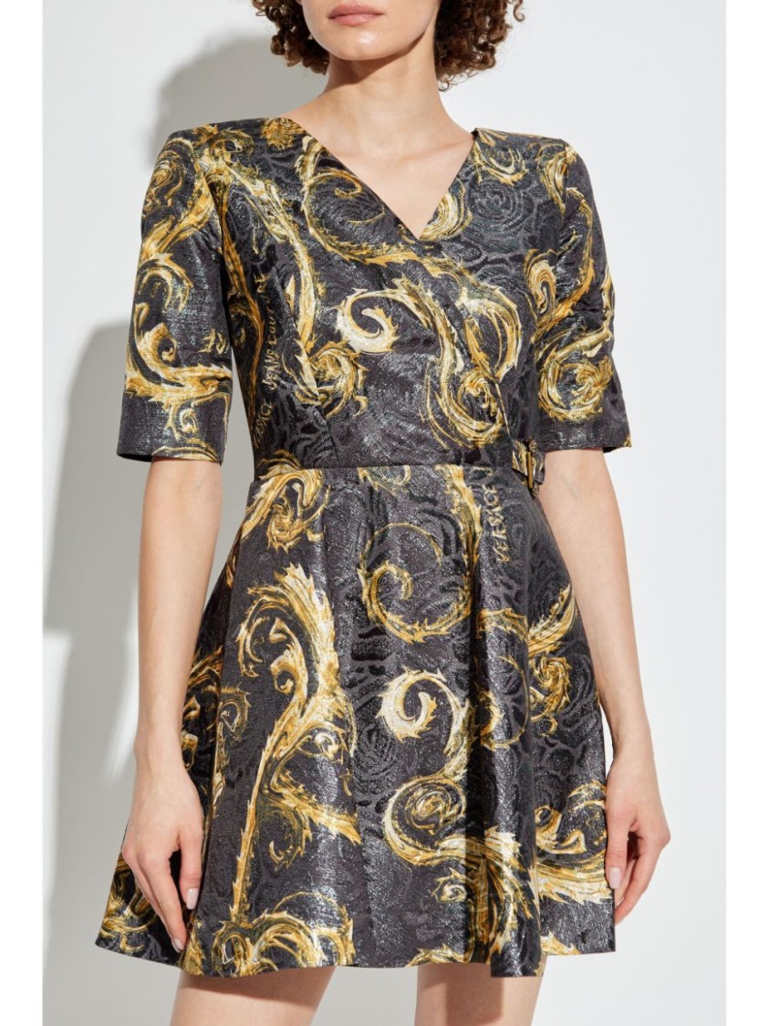 Versace Jeans Couture Barocco-print Mini Dress In Black