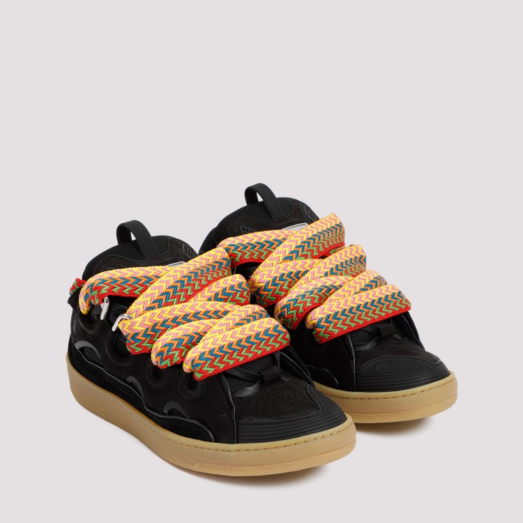 Shop Lanvin Black Suede Calf Leather Curb Sneakers