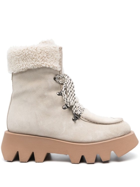 Lorena Antoniazzi Shearling-trim Lace-up Boots In Neutrals