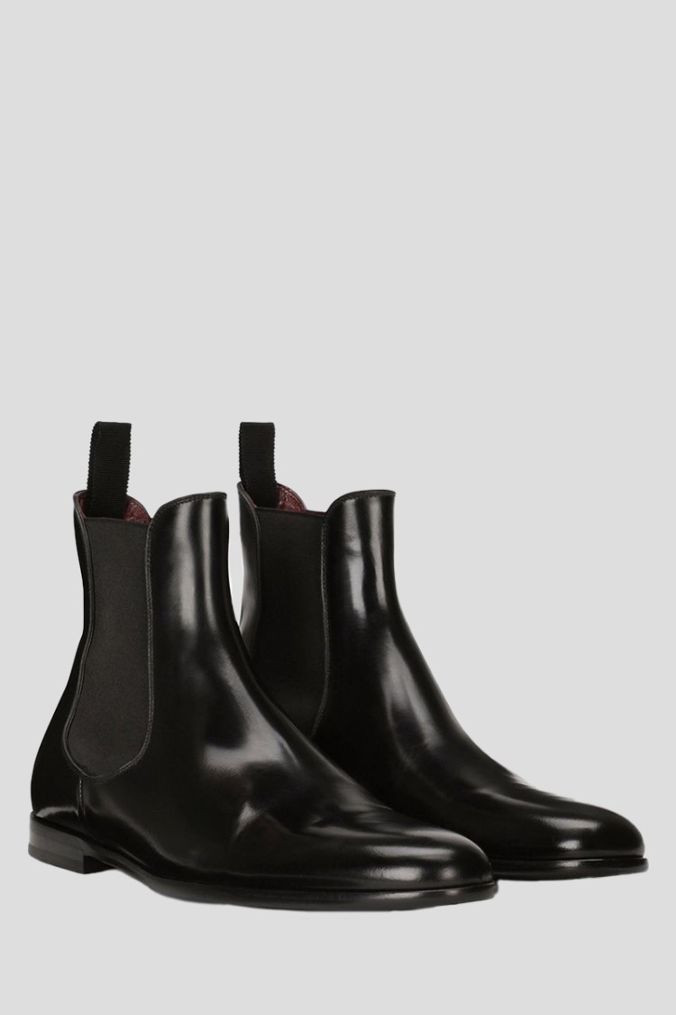 Dolce & Gabbana Black Leather Chelsea Ankle Boots Shoes In Neutrals