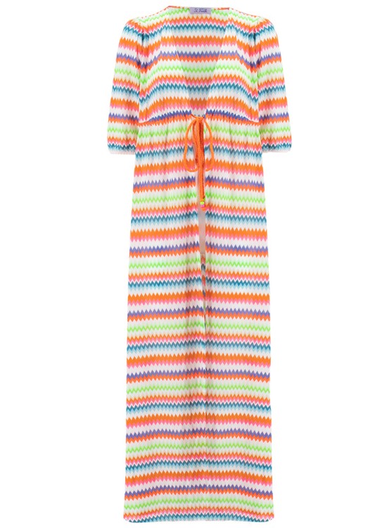 Shop Mc2 Saint Barth Multicolor Long V-neck Dress In Orange