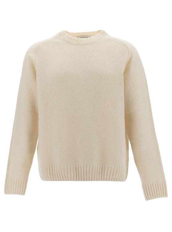 Gaudenzi White Crewneck Sweater With Ribbed Trims In Alpaca And Wool In Neutrals