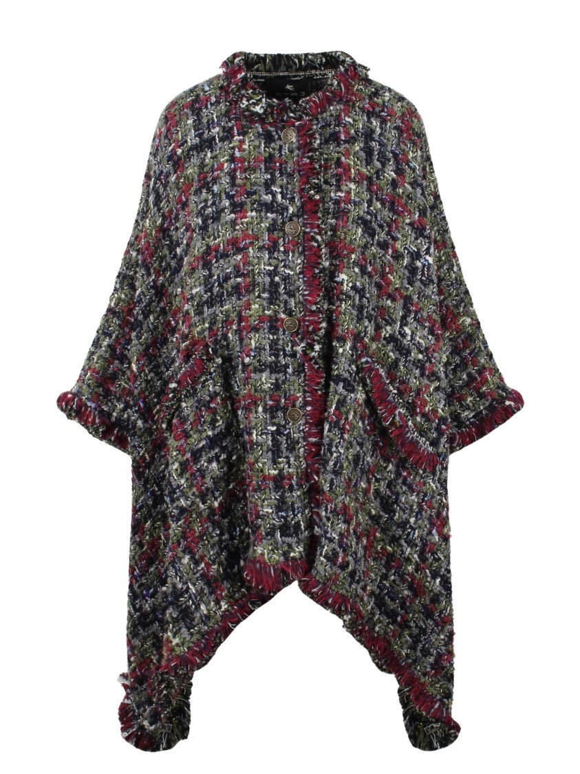 Etro Multicolor Tweed Poncho In Multicolor