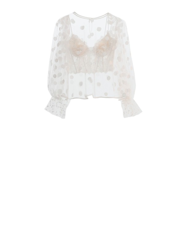 Gemy Maalouf Lace Corset Paired With Dotted Tulle Top - Tops In White