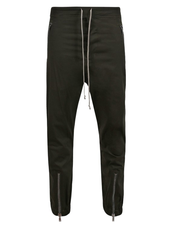 Rick Owens Mans Black Cotton Track Pants With Zip | ModeSens