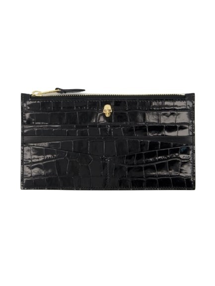 Shop Alexander Mcqueen Flat Zip W/cc Wallet  - Black - Leather
