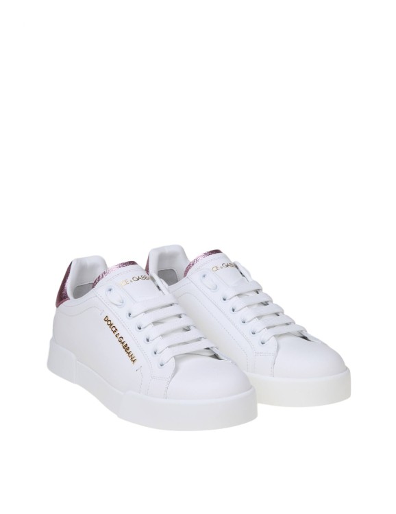 Shop Dolce & Gabbana Portofino Sneakers In White Leather With Logo Pearl