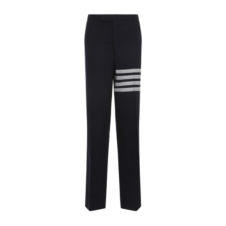 Shop Thom Browne Low Rise Drop Crotch Backstrap Navy Blue Wool Trousers In Black